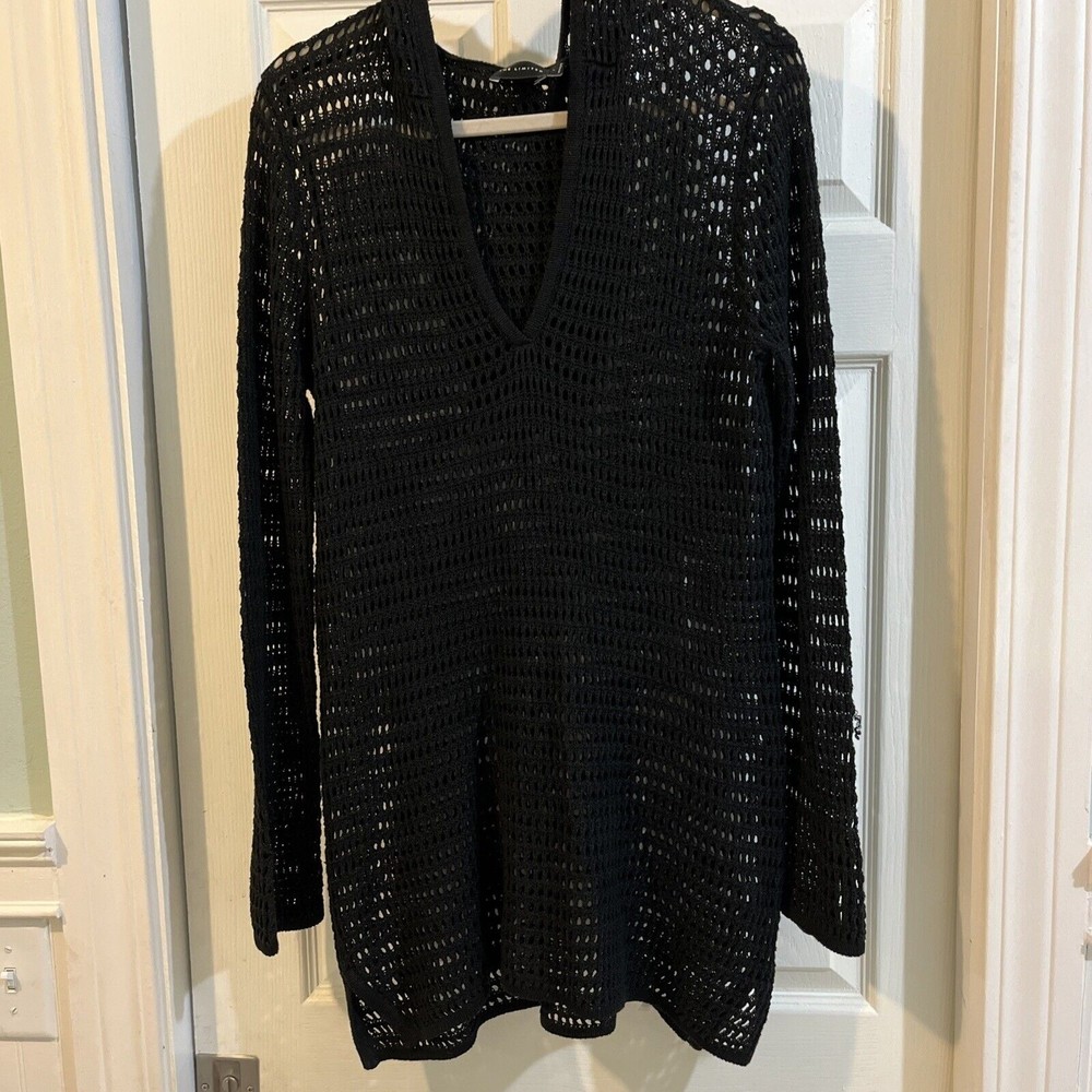 Vintage LIMITED COVER Up Black Womens Sz L Pullover Hooded Long Sleeve